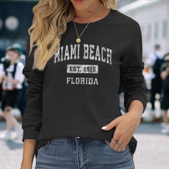 Women's Black Miami Beach Long Sleeve Tee - Picture 1 of 7